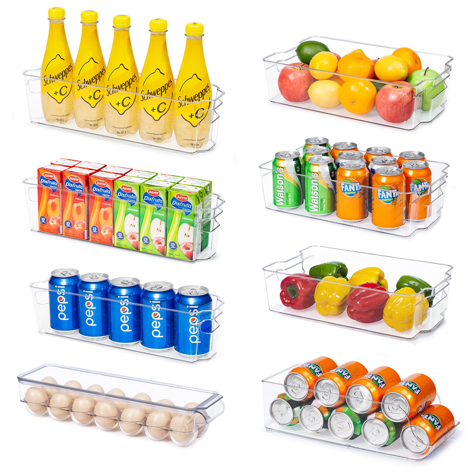 Transparent Drink Bottle Fridge Organizer Clear Beverage Bottle Container Bins Plastic Soda Cans Kitchen Storage Box