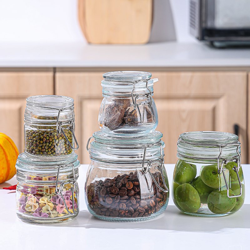 Hot Selling Glass Airtight Storage Canister Cereal Food Storage Jars Containers Tea Coffee Sugar Storage Jar For Kitchen