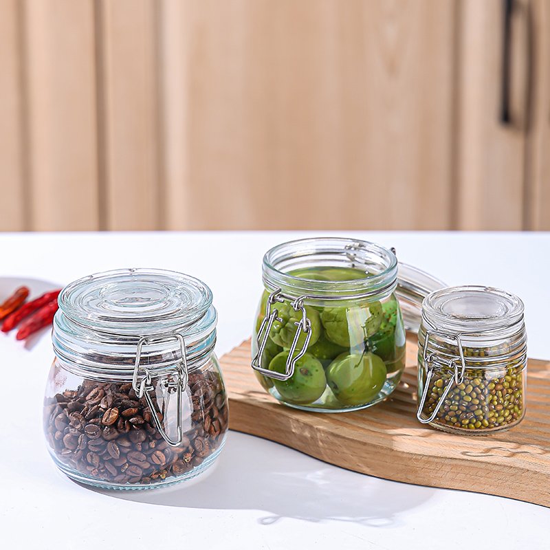 Hot Selling Glass Airtight Storage Canister Cereal Food Storage Jars Containers Tea Coffee Sugar Storage Jar For Kitchen