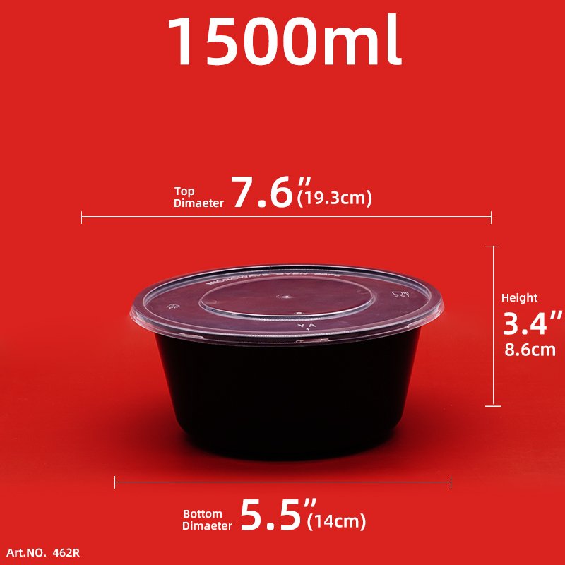 Black/white circular reusable pre meal food storage container bowl