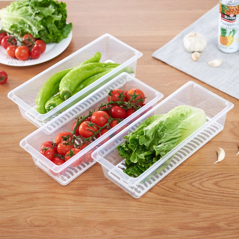Fridge Fresh-keeping Two-layer Drain Box Organizer with Lid Plastic Food Storage Containers