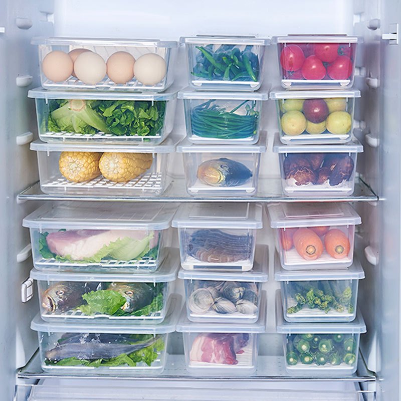 Fridge Fresh-keeping Two-layer Drain Box Organizer with Lid Plastic Food Storage Containers