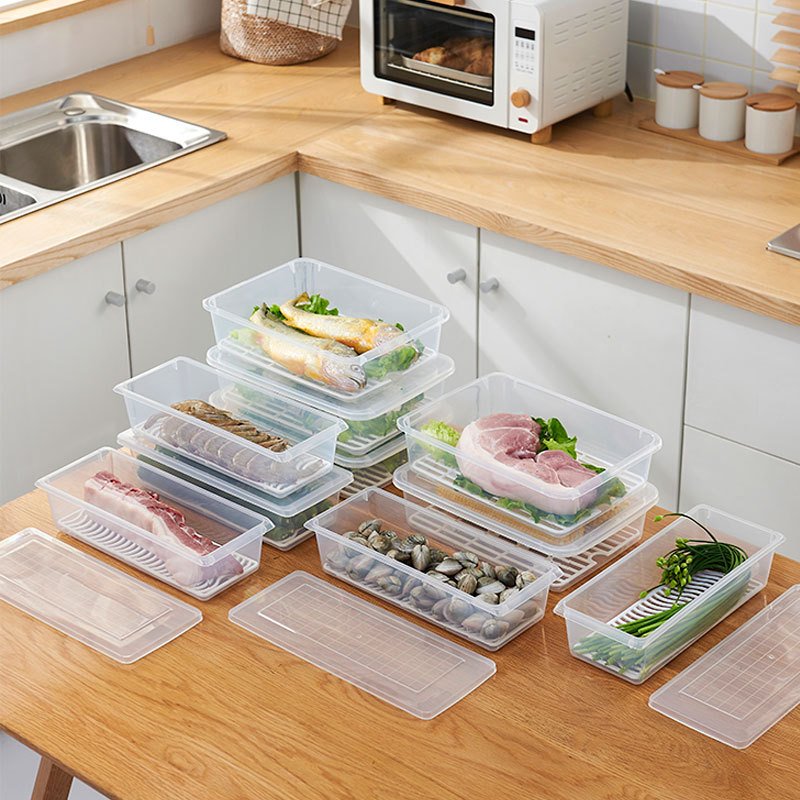 Fridge Fresh-keeping Two-layer Drain Box Organizer with Lid Plastic Food Storage Containers