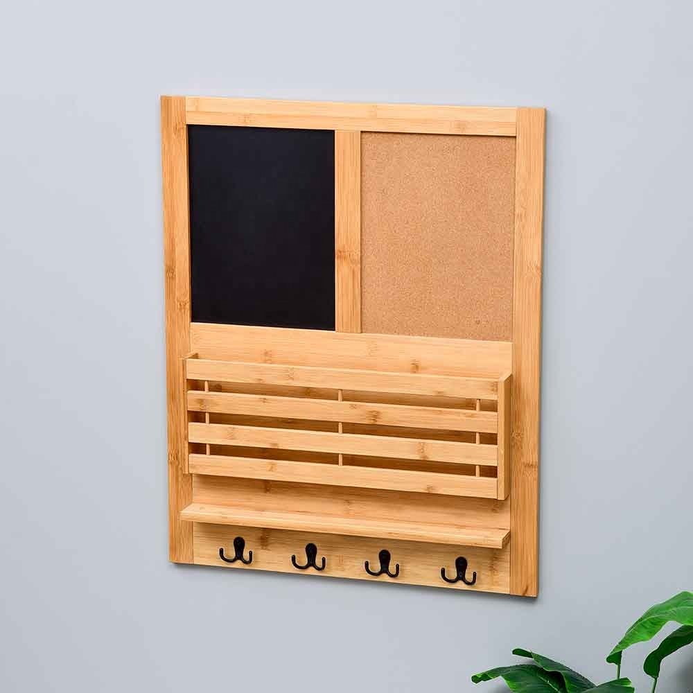 Wall Mounted Mail Organizer Key Hooks Decorations For Home Decor Messages Board Bamboo Wall Shelf with Storage Box Chalkboard