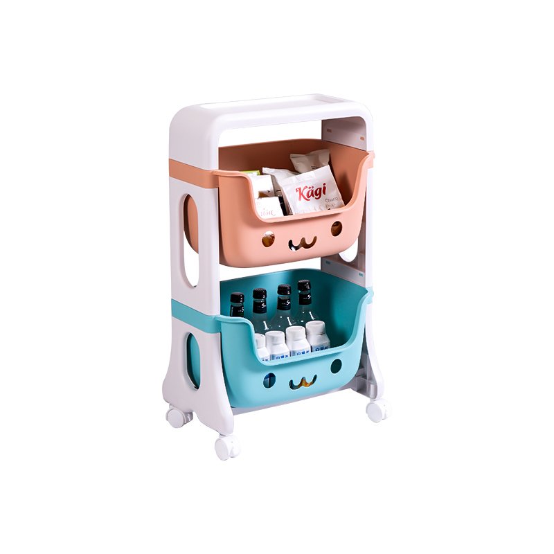 2-3 Layer Multifunctional Organizer Holder Cartoon Smiling Face Eco-Friendly Living Room Children's Toy Storage Rack With Wheels