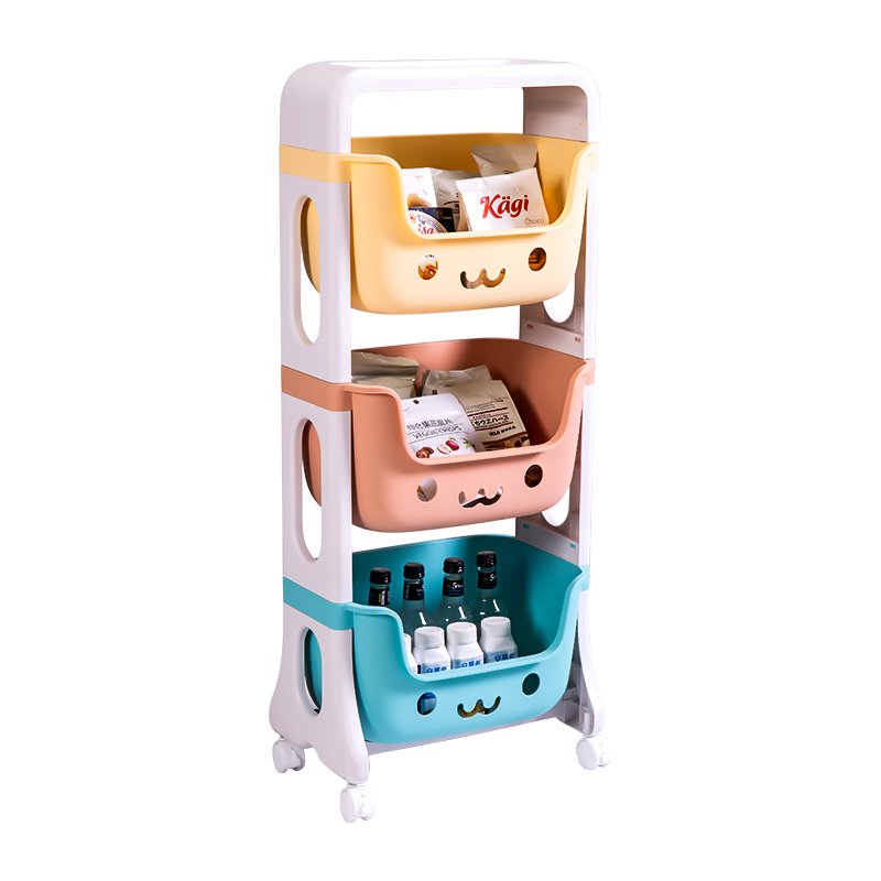 2-3 Layer Multifunctional Organizer Holder Cartoon Smiling Face Eco-Friendly Living Room Children's Toy Storage Rack With Wheels