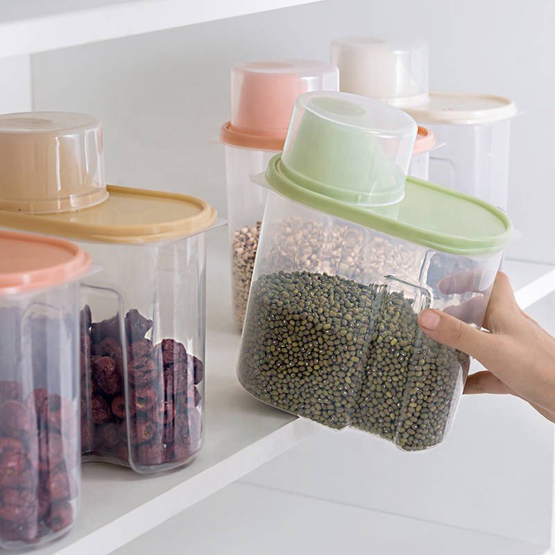 wholesale 1.9l 2.5l PP Food Storage Box Plastic Clear Container with Pour Lids Kitchen Storage Bottles Jars Dried Grains Tank