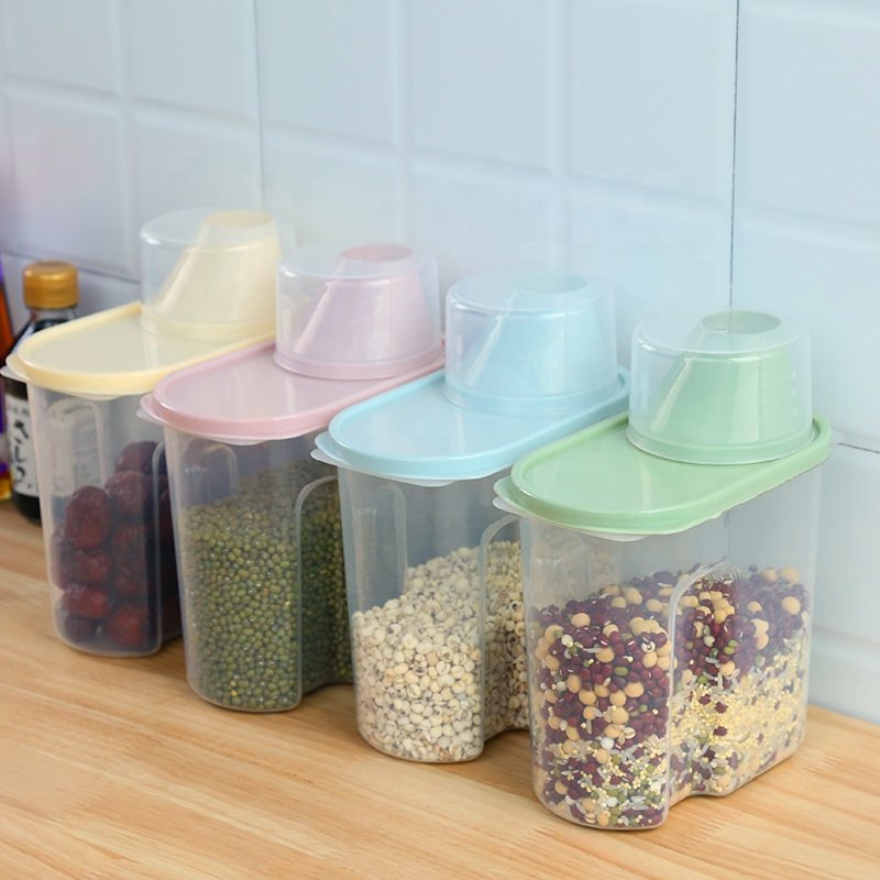 wholesale 1.9l 2.5l PP Food Storage Box Plastic Clear Container with Pour Lids Kitchen Storage Bottles Jars Dried Grains Tank