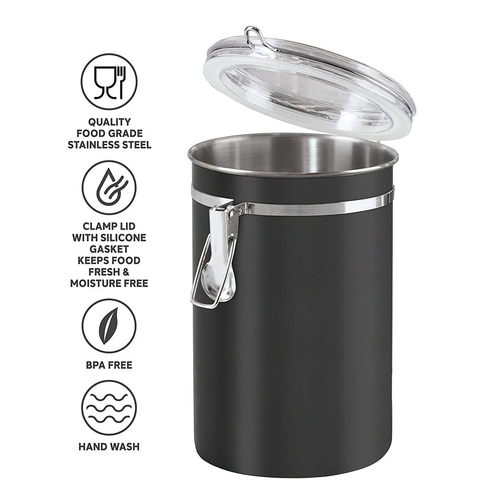 Custom Black Color Kitchen Storage 4.7inch Tea Sugar Bean Jar Food Canister Stainless Steel Coffee Canister Set with Clamp Lid