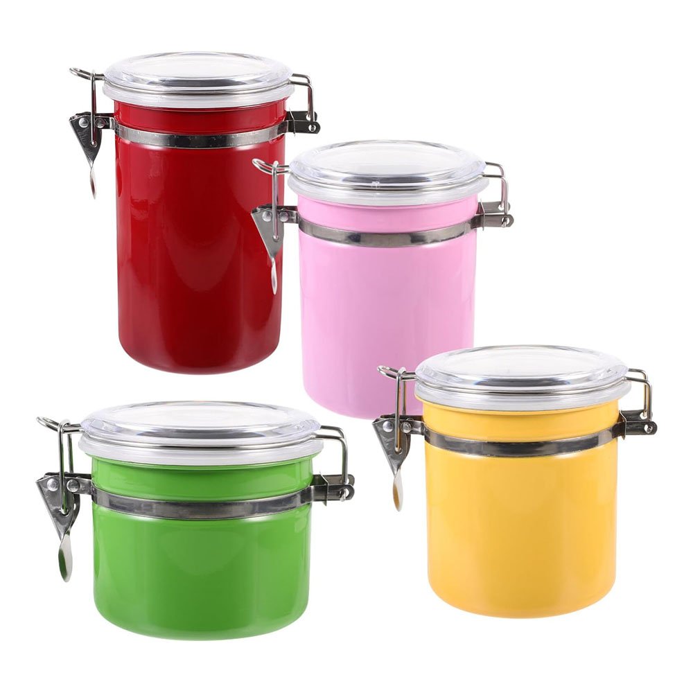 Custom Black Color Kitchen Storage 4.7inch Tea Sugar Bean Jar Food Canister Stainless Steel Coffee Canister Set with Clamp Lid