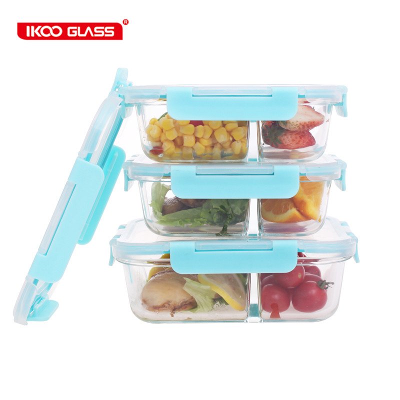 Top Seller Lunch Box Plastic lid Microwave Safe Meal Prep Glass Food Container Storage with 2 Compartments
