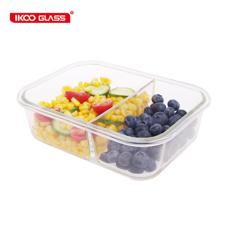 Top Seller Lunch Box Plastic lid Microwave Safe Meal Prep Glass Food Container Storage with 2 Compartments