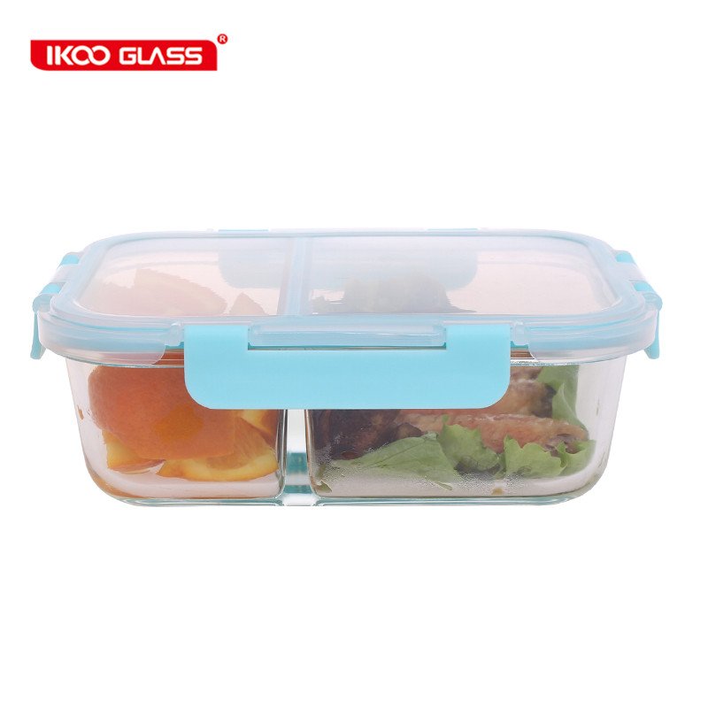 Top Seller Lunch Box Plastic lid Microwave Safe Meal Prep Glass Food Container Storage with 2 Compartments
