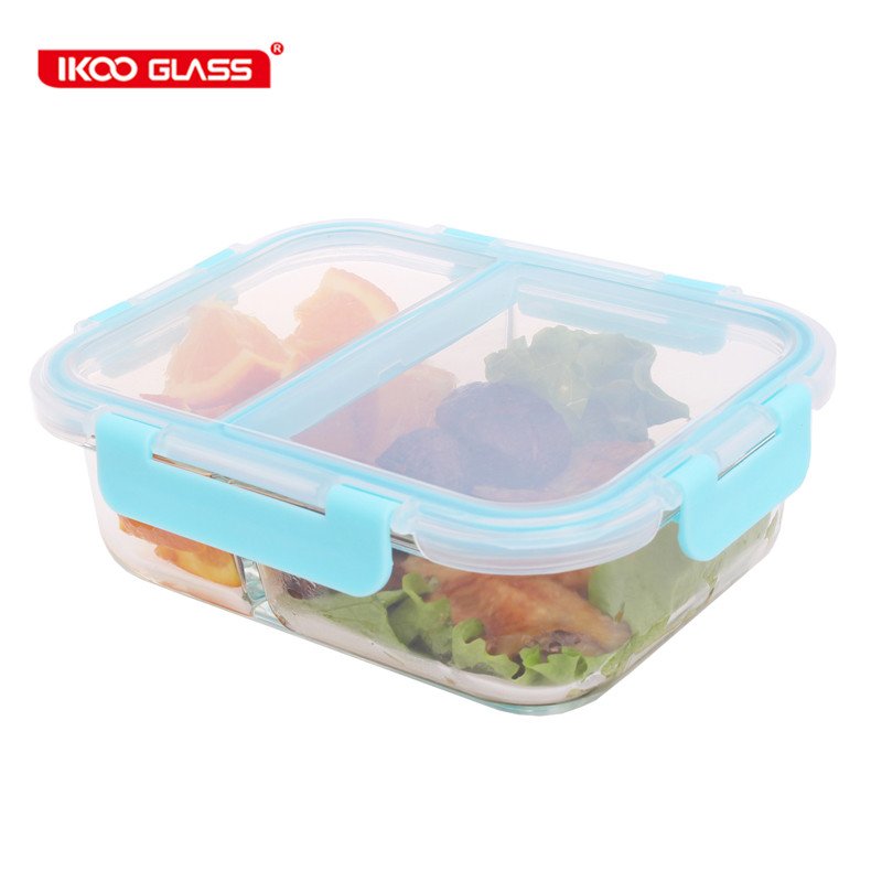 Top Seller Lunch Box Plastic lid Microwave Safe Meal Prep Glass Food Container Storage with 2 Compartments