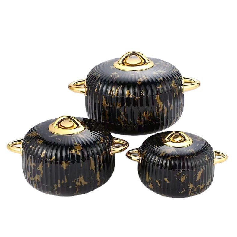 Keep Warm Casserole Set Brown Marble Pattern 1L 2L 3.5L Stainless Steel Food Keep Fresh Container 3 Pcs Set