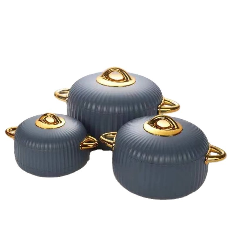 Keep Warm Casserole Set Brown Marble Pattern 1L 2L 3.5L Stainless Steel Food Keep Fresh Container 3 Pcs Set
