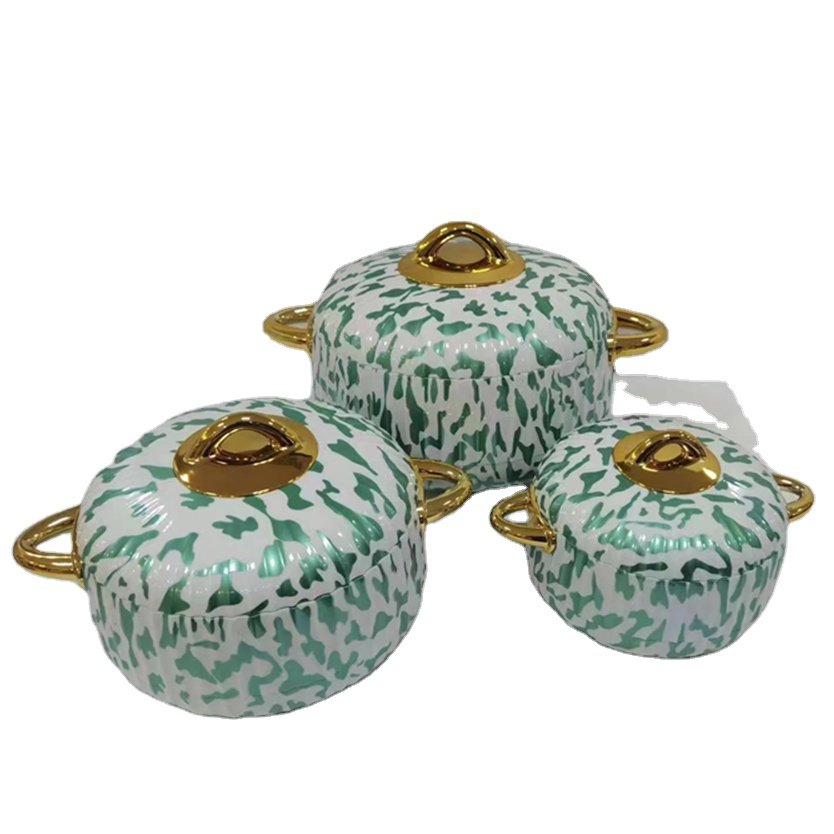Keep Warm Casserole Set Brown Marble Pattern 1L 2L 3.5L Stainless Steel Food Keep Fresh Container 3 Pcs Set