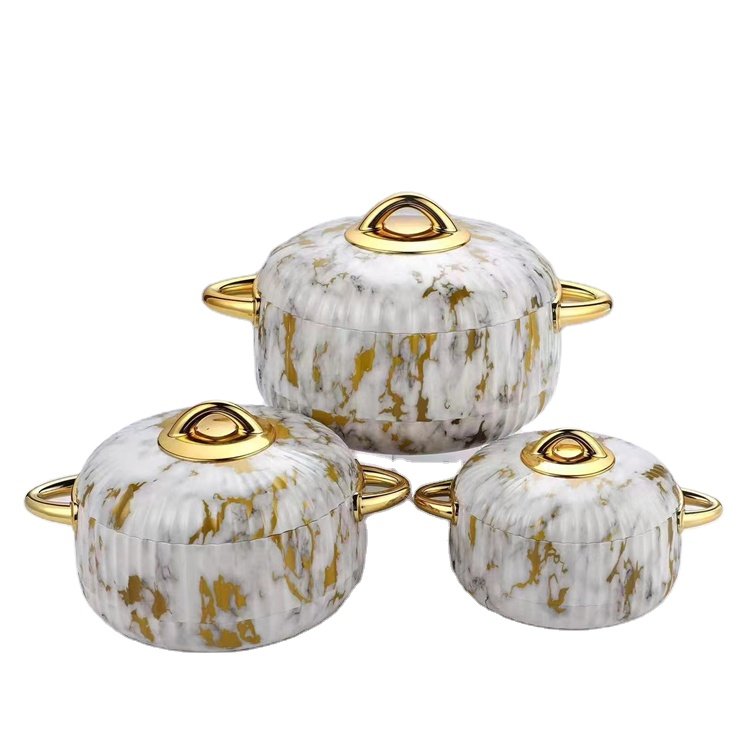 Keep Warm Casserole Set Brown Marble Pattern 1L 2L 3.5L Stainless Steel Food Keep Fresh Container 3 Pcs Set