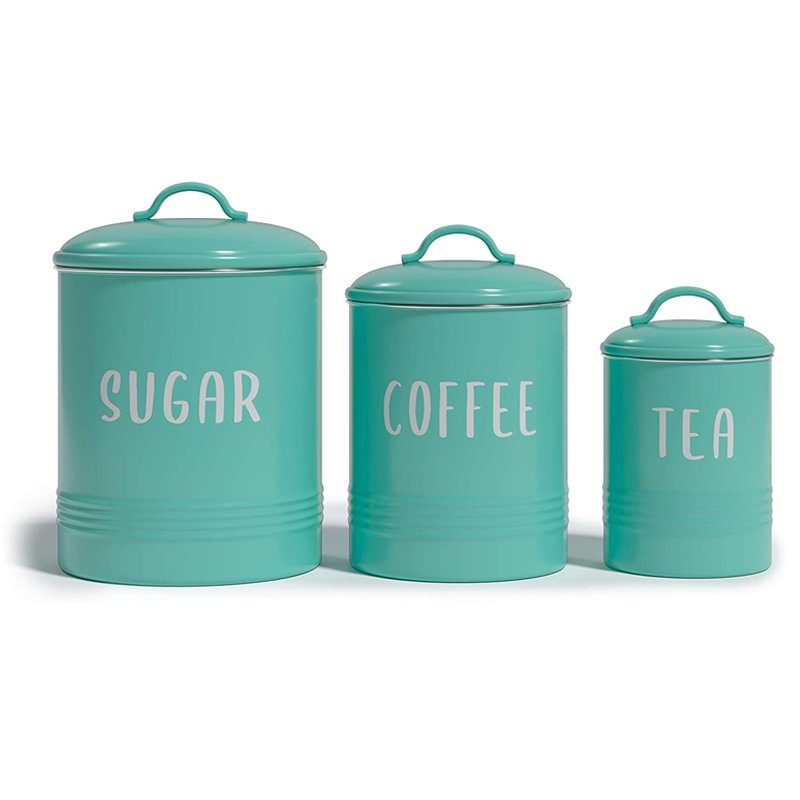 KSY Hot Sale Metal Kitchen Food Storage Tin Coffee Tea Sugar Organizer Airtight Food Canister Set