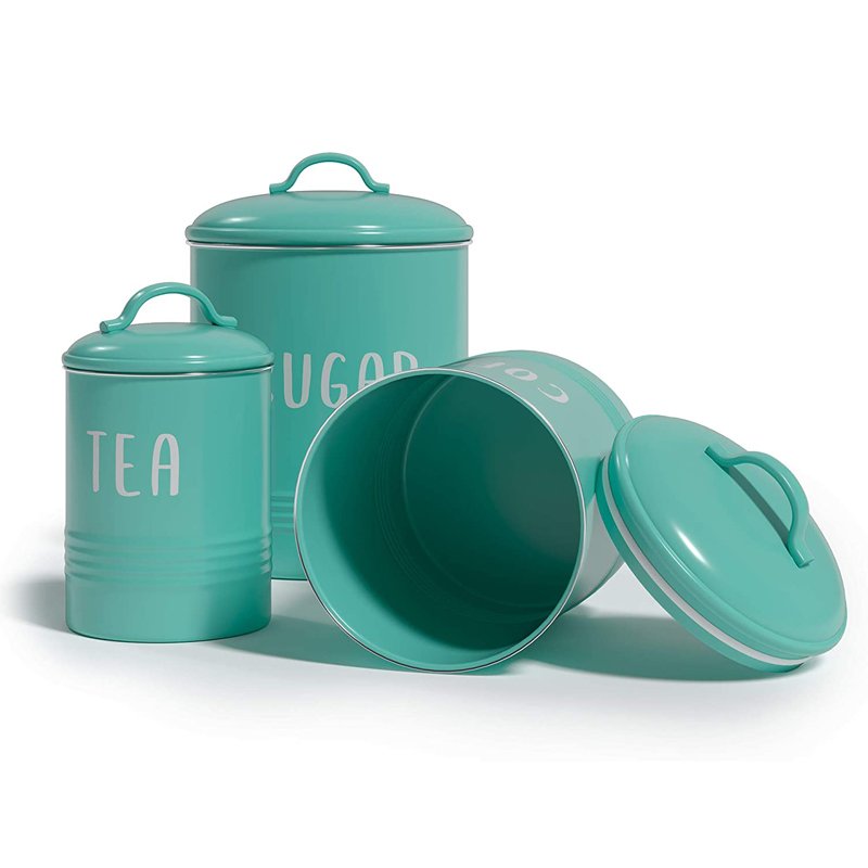 KSY Hot Sale Metal Kitchen Food Storage Tin Coffee Tea Sugar Organizer Airtight Food Canister Set