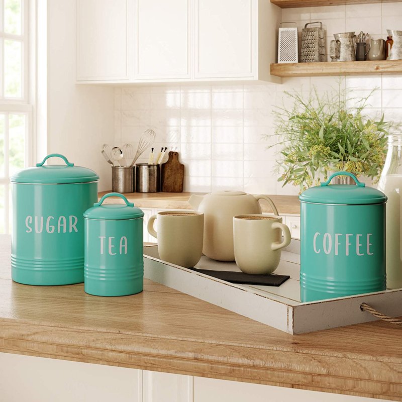 KSY Hot Sale Metal Kitchen Food Storage Tin Coffee Tea Sugar Organizer Airtight Food Canister Set