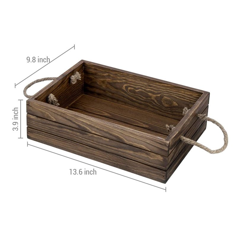 Wood Storage Box For Storage Basket With Rope Handles Wood Book Cabinet Organizer Rustic Brown Wood Decorative Storage Bin