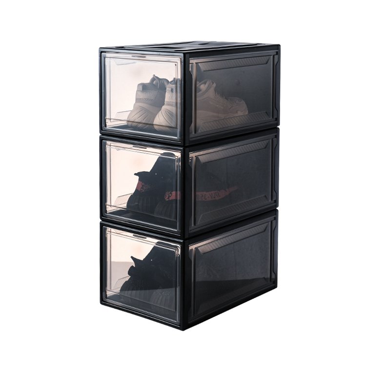 Plastic Sneaker Shoes Storage Box Organizer Plastic Stackable Shoe Box Case Home Drop Front Shoe Storage Container