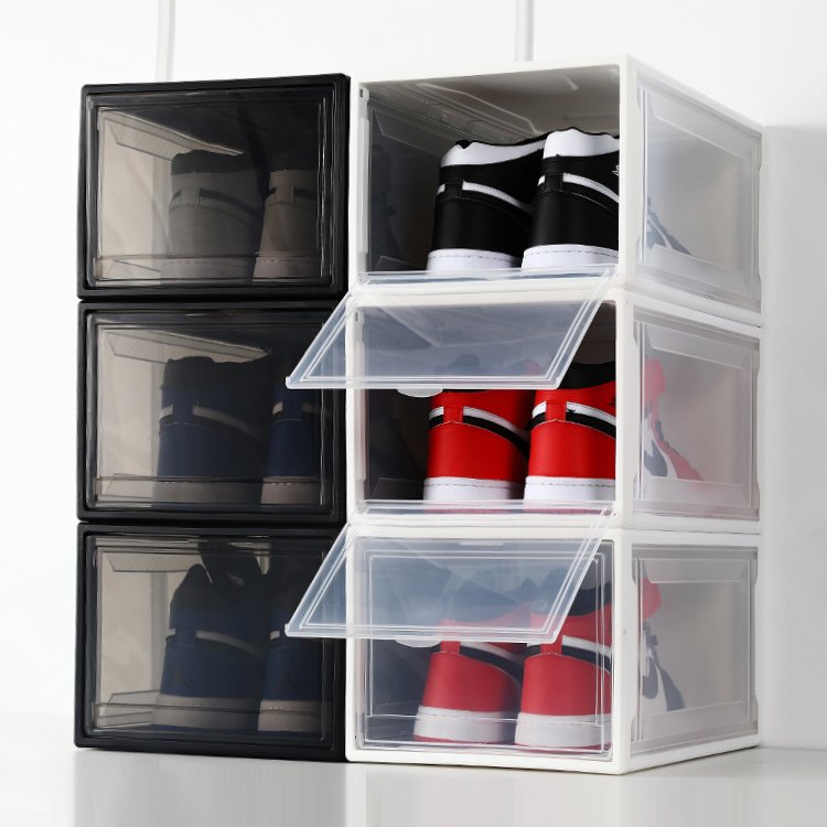 Plastic Sneaker Shoes Storage Box Organizer Plastic Stackable Shoe Box Case Home Drop Front Shoe Storage Container