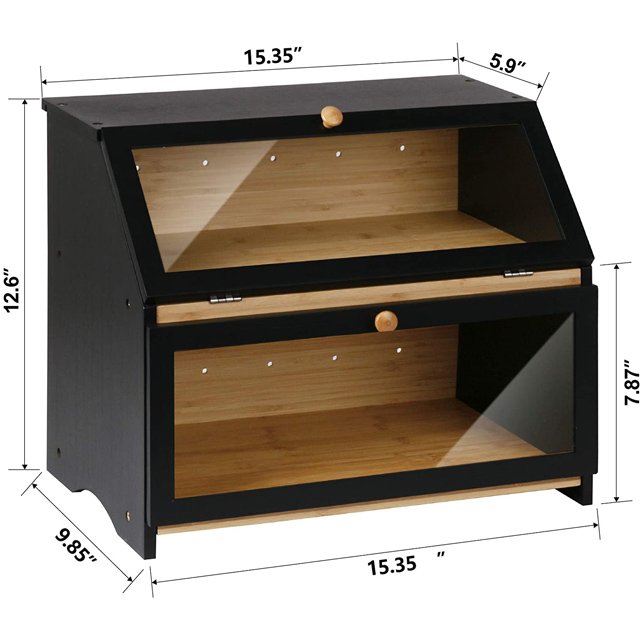 Morden Style Large Bamboo Two-layer Bread Box Wooden Capacity Bamboo Bread Food Storage Bin