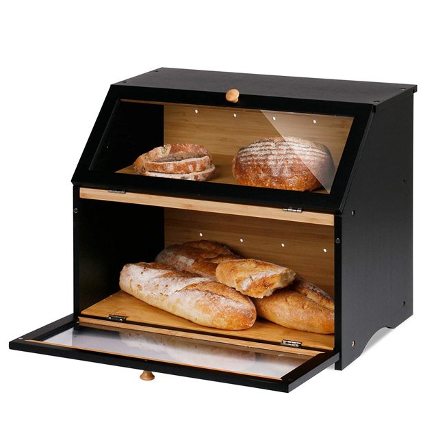 Morden Style Large Bamboo Two-layer Bread Box Wooden Capacity Bamboo Bread Food Storage Bin