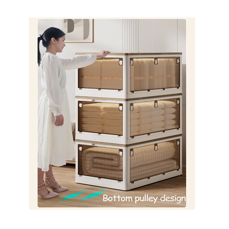 Durable Folding Box HIPS Material Foldable Plastic Multi-function Office Home Storage Box Side Open Door