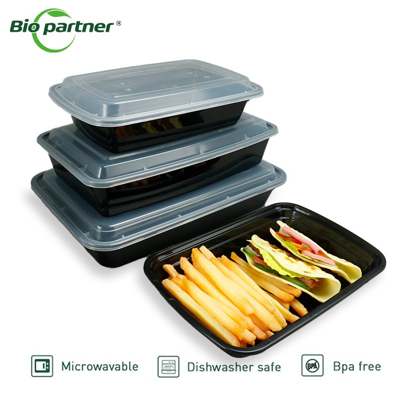 OEM ODM Plastic Food Container Disposable Food Storage Meal Prep Containers Black Freezer Rectangular Takeaway Container