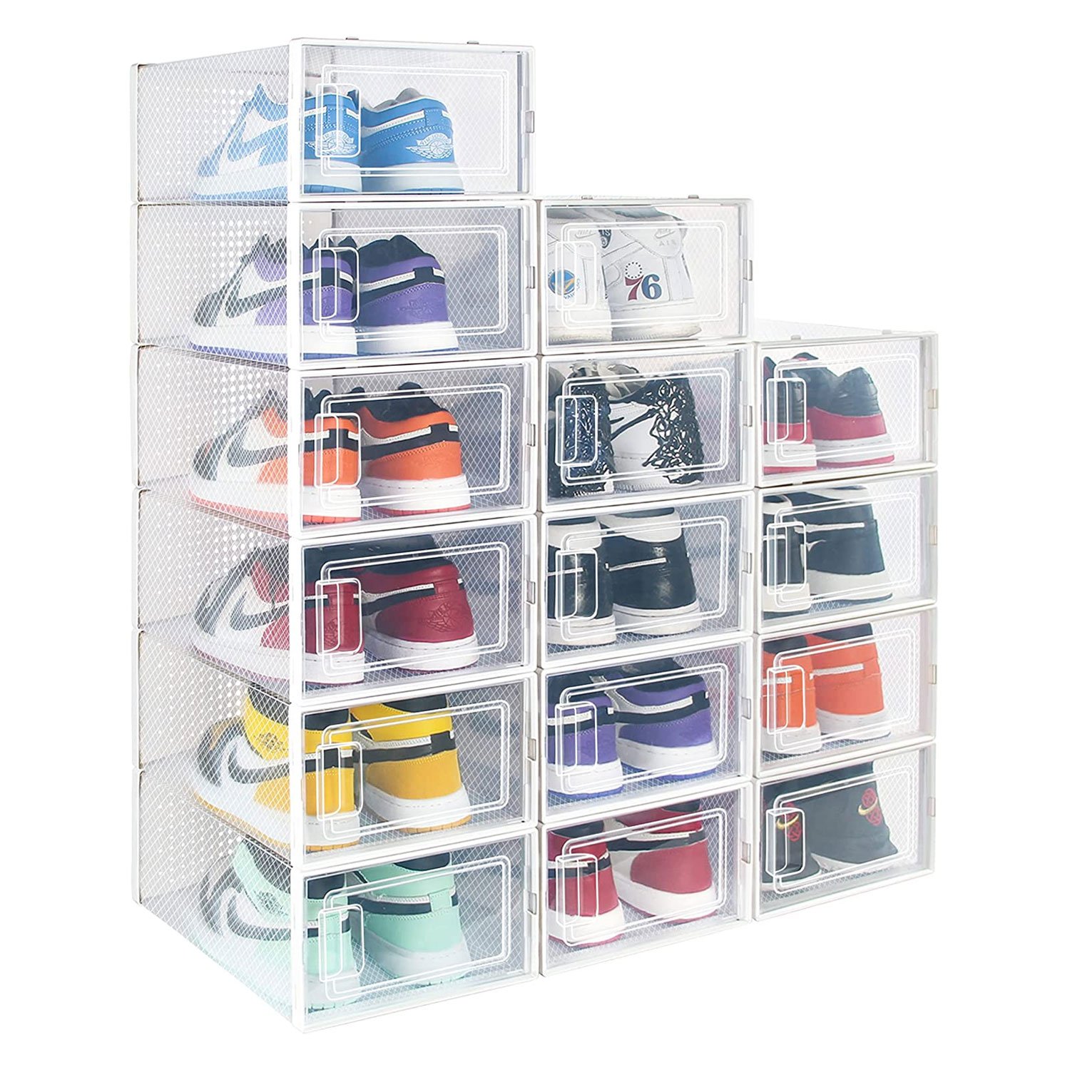 Foldable Side Open Custom Organizer Case Giant Transparent Plastic Clear Sneaker Plastic Display Shoe Storage Box