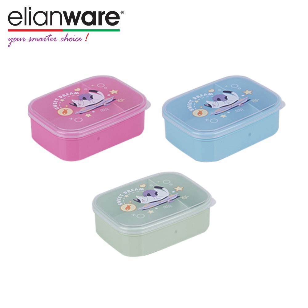 Elianware BPA Free Plastic (PP) Microwavable Bento Food Keeper Dishwasher Safe Food Container Lunch Box with Fork & Spoon