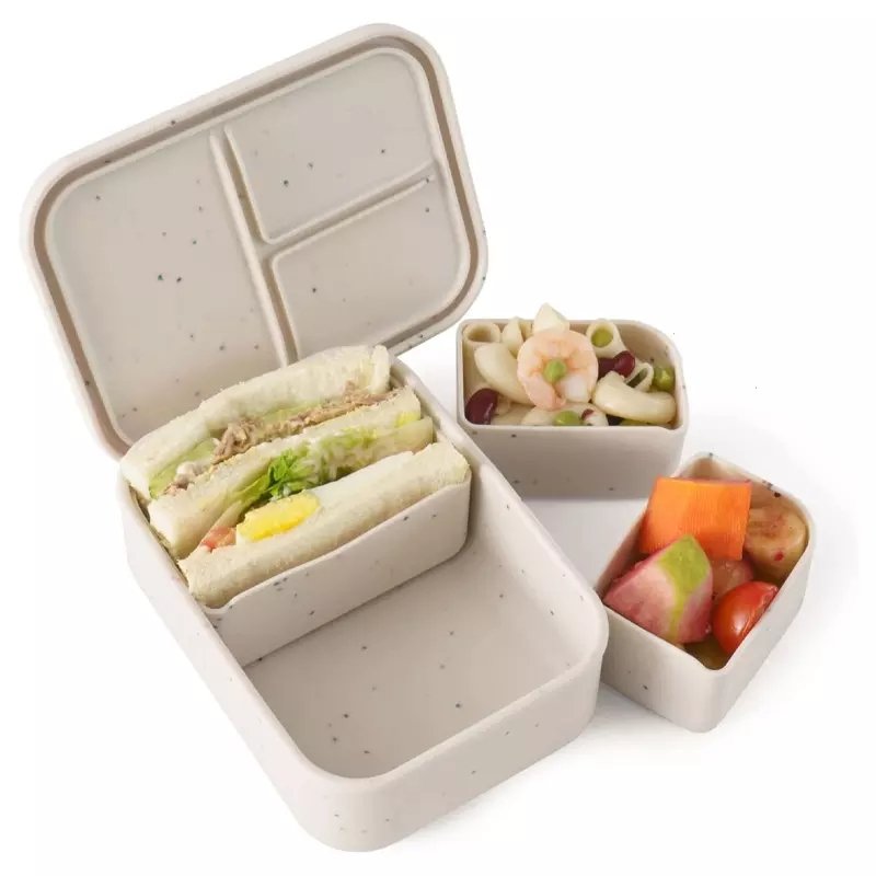 Leakproof silicone baby snack soup box removable 3 compartment food storage box container portable kids school bento lunch box