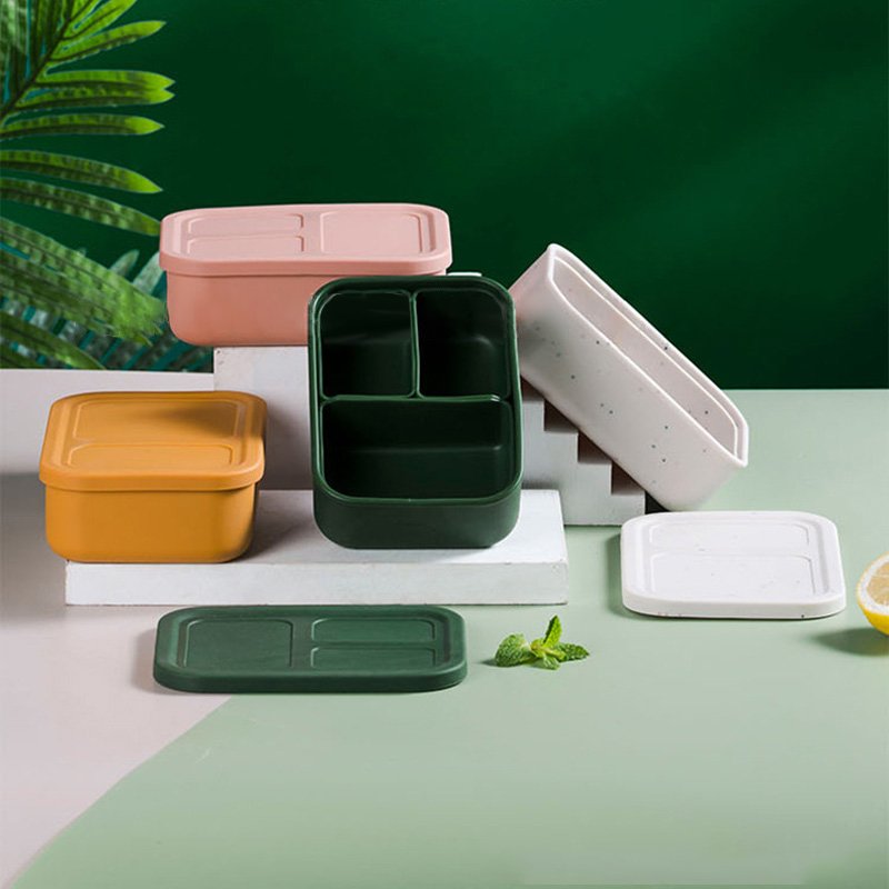 Leakproof silicone baby snack soup box removable 3 compartment food storage box container portable kids school bento lunch box