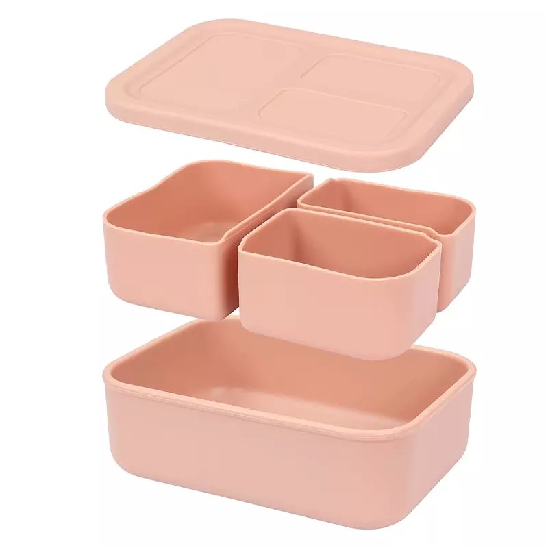 Leakproof silicone baby snack soup box removable 3 compartment food storage box container portable kids school bento lunch box