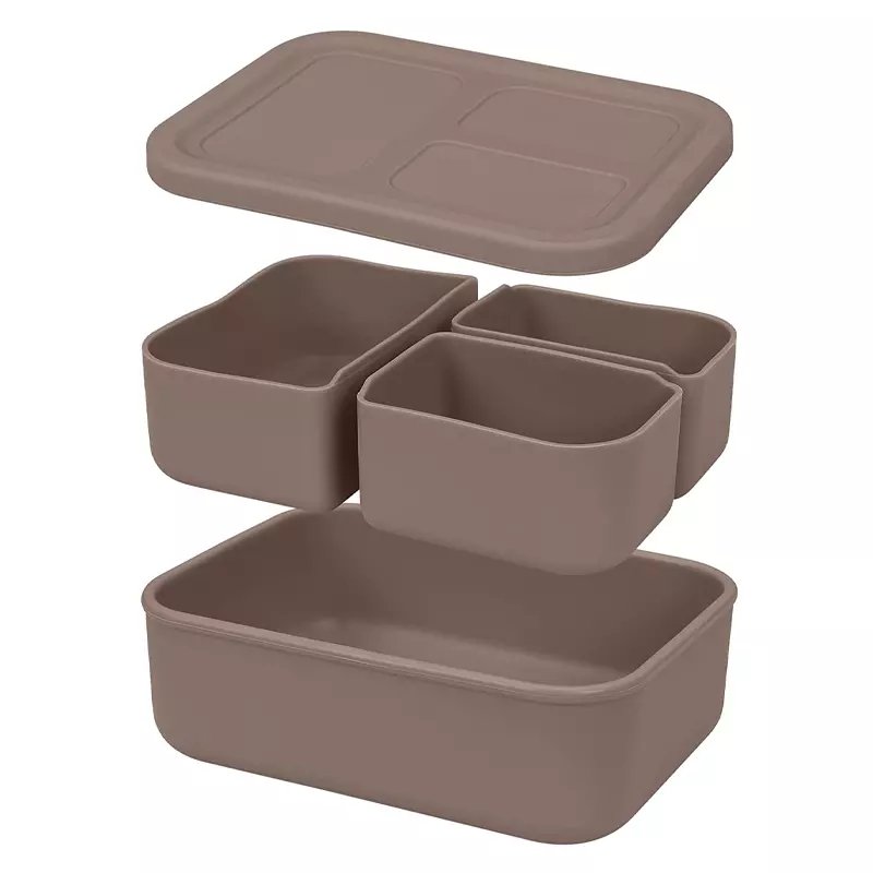 Leakproof silicone baby snack soup box removable 3 compartment food storage box container portable kids school bento lunch box