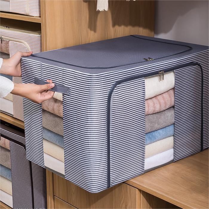 The industry golden supplier bin storage Foldable Quilt Storage Box Fabric Steel Frame Quilts Toys Storage closet organizer idea