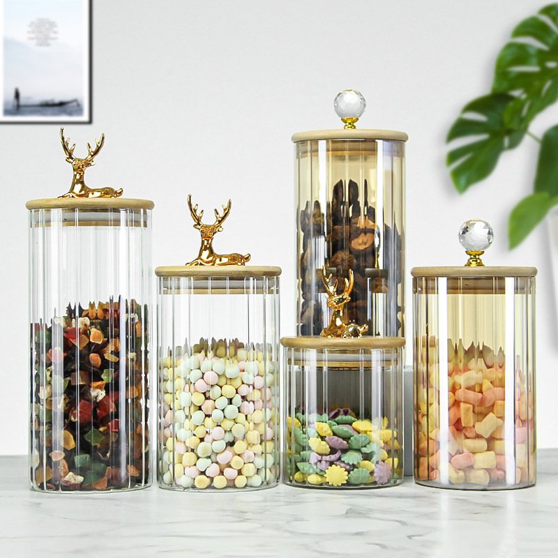 AHMH Wholesale Home Organization Household Baby Bottles Jars Glass Food Storage Container With Bamboo Lids