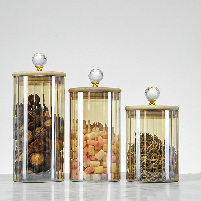 AHMH Wholesale Home Organization Household Baby Bottles Jars Glass Food Storage Container With Bamboo Lids