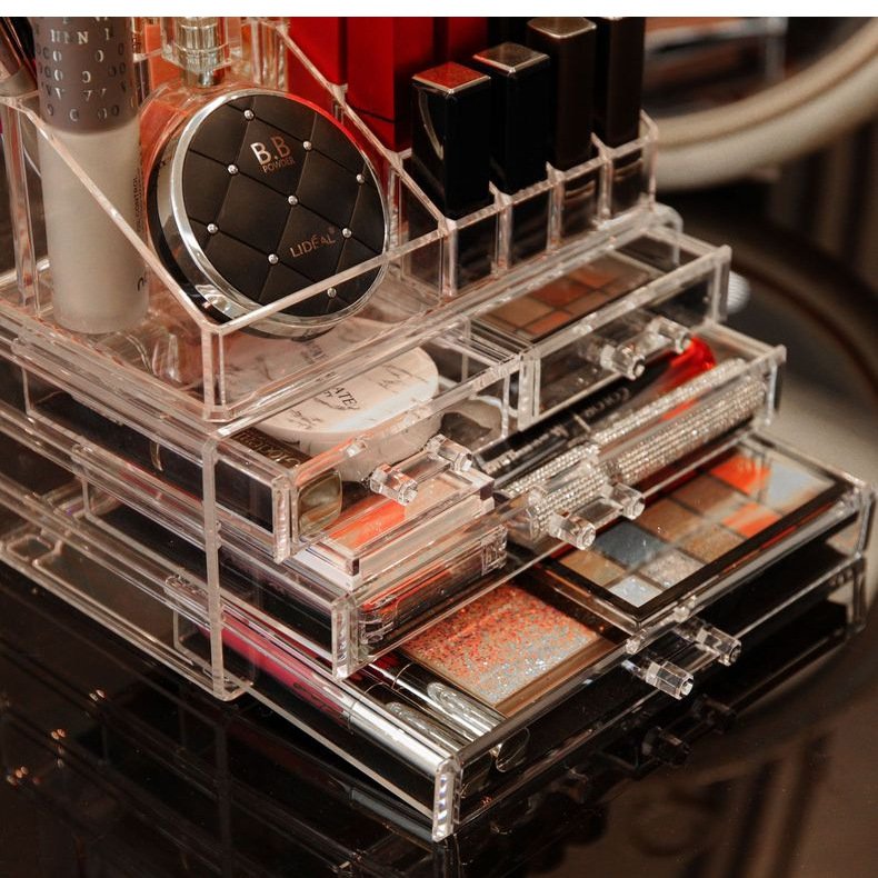 Wholesale Clear Skin Care Cosmetic Display Case with 4 drawers Stackable Storage Box Makeup Organizer for Vanity