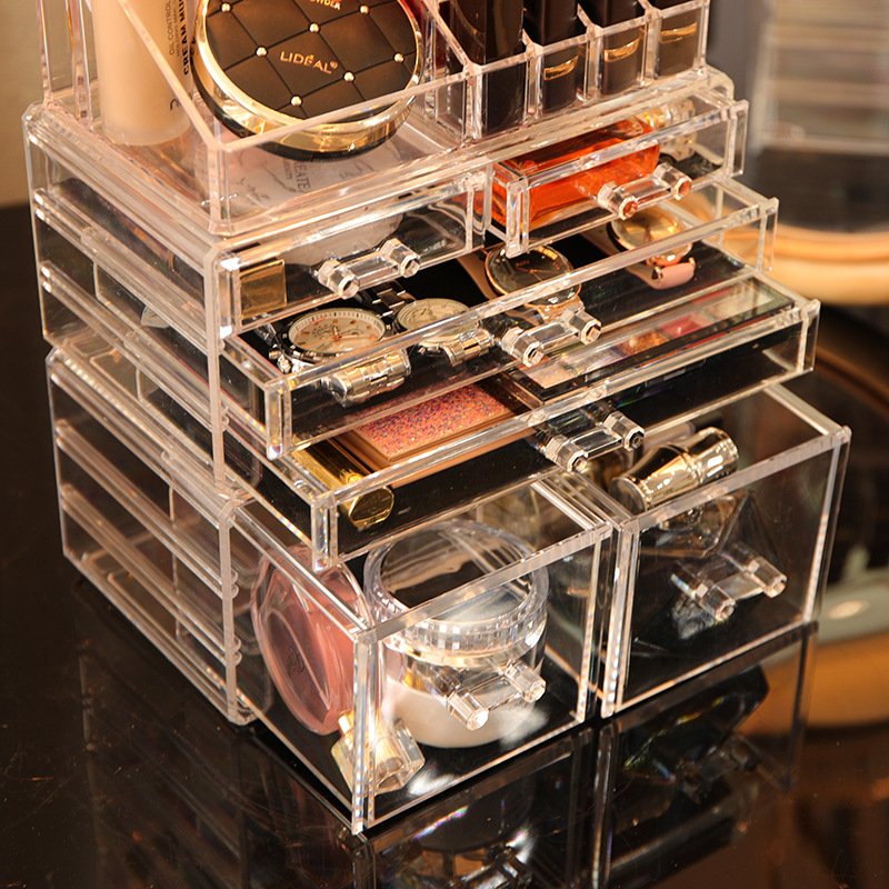 Wholesale Clear Skin Care Cosmetic Display Case with 4 drawers Stackable Storage Box Makeup Organizer for Vanity