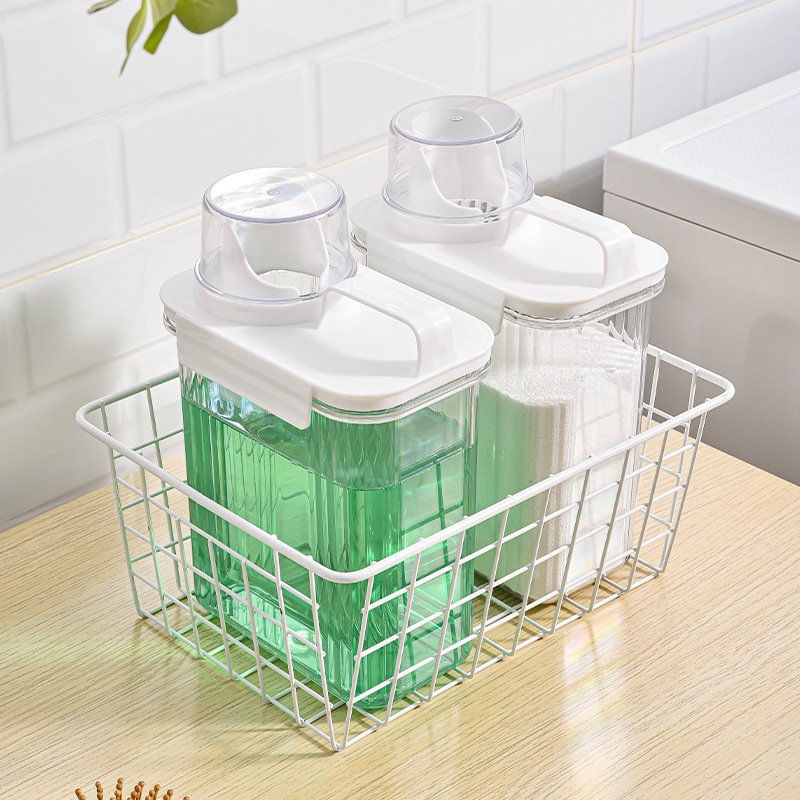 Hot sale Silicone Airtight food Storage box Laundry liquid washing powder household plastic bucket with spoon lid storage