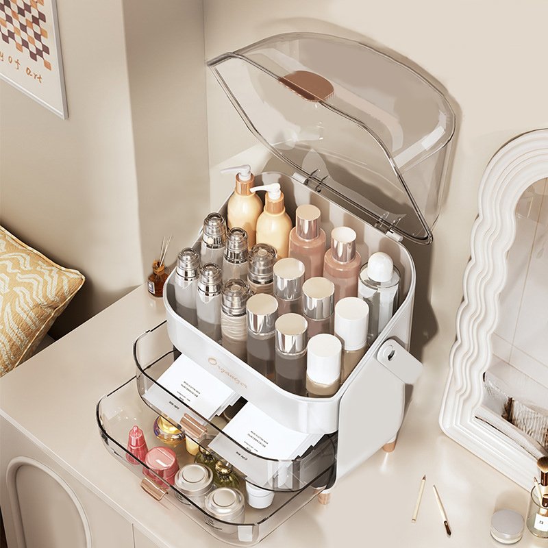 New Design Waterproof Dustproof Plastic Makeup Organizer with Handle And Lid Separable Cosmetic Storage Box