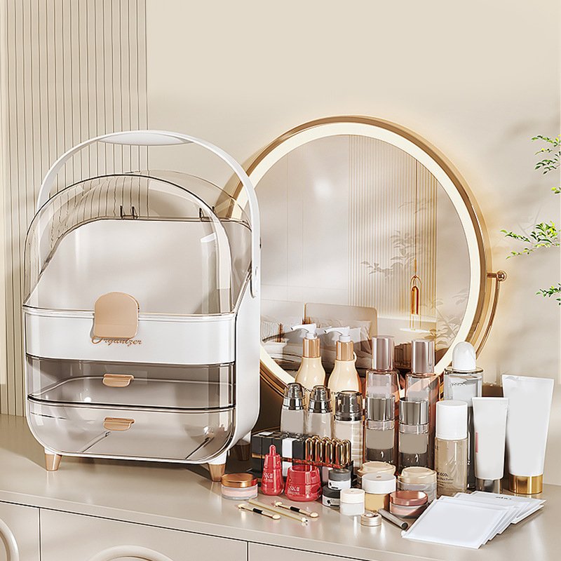 New Design Waterproof Dustproof Plastic Makeup Organizer with Handle And Lid Separable Cosmetic Storage Box