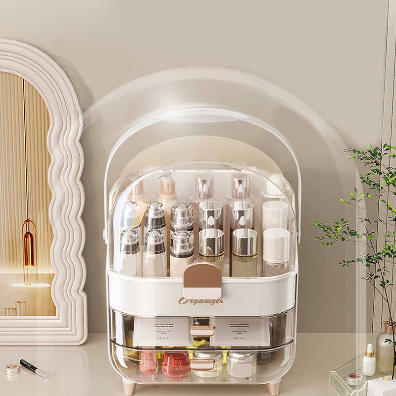 New Design Waterproof Dustproof Plastic Makeup Organizer with Handle And Lid Separable Cosmetic Storage Box