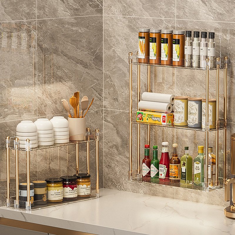 2-3 Tier Plastic Shelf Simple Kitchen Wall Mounted Shelf for Kitchen Bathroom Bathroom