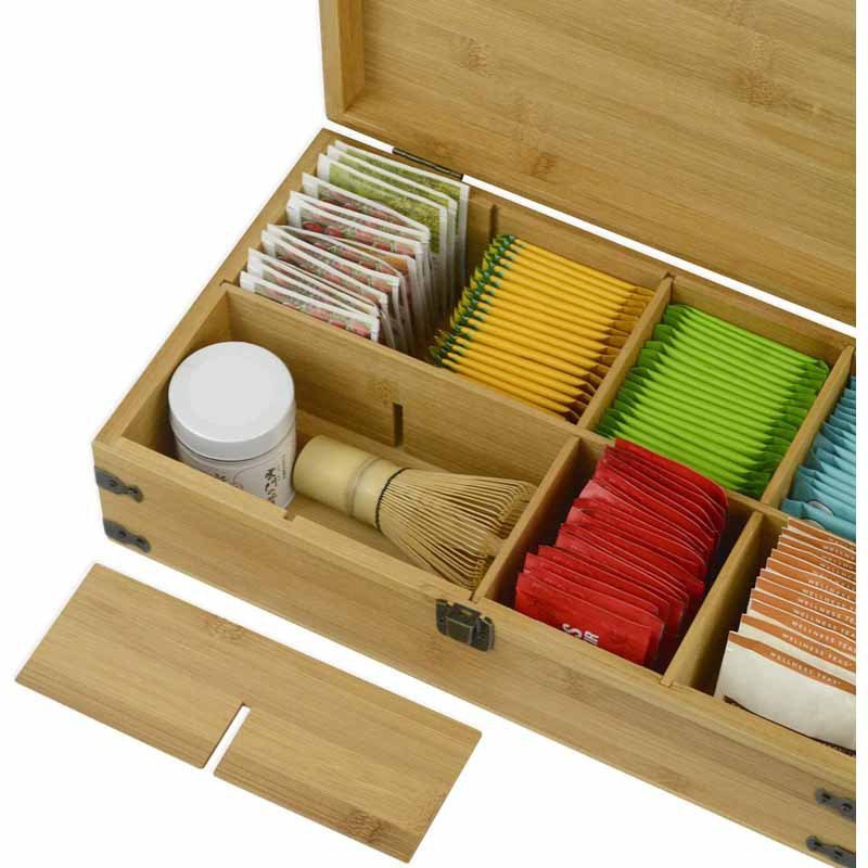 Home Office Gift Premium Wood Coffee Tea Storage Box Organizer Eco-Friendly Multi-Functional Decorative Box Bamboo Tea Box