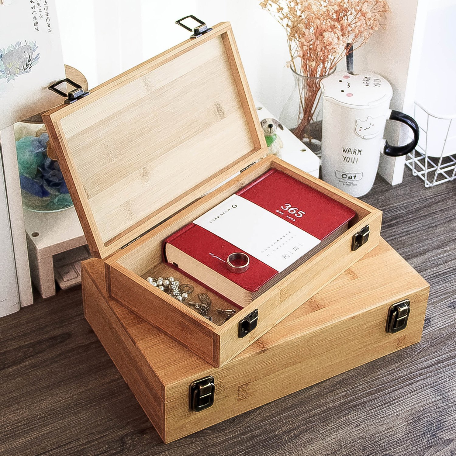 Home Office Gift Premium Wood Coffee Tea Storage Box Organizer Eco-Friendly Multi-Functional Decorative Box Bamboo Tea Box